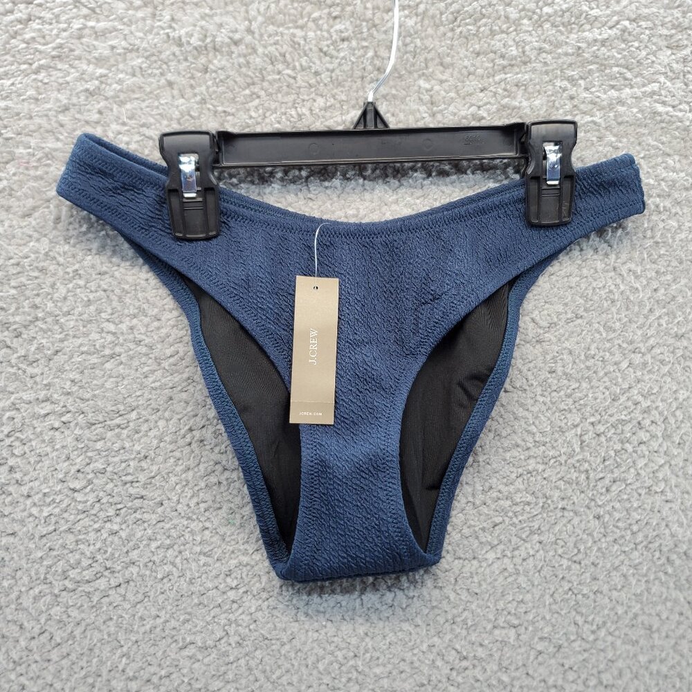 NEW J.CREW textured curved-waist cheeky bikini bottom in‎ Navy